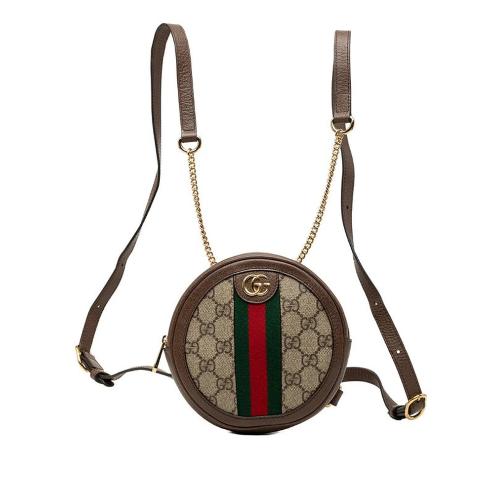 Gucci GG Supreme Sherry Ophidia Backpack Beige Cream Brown Leather